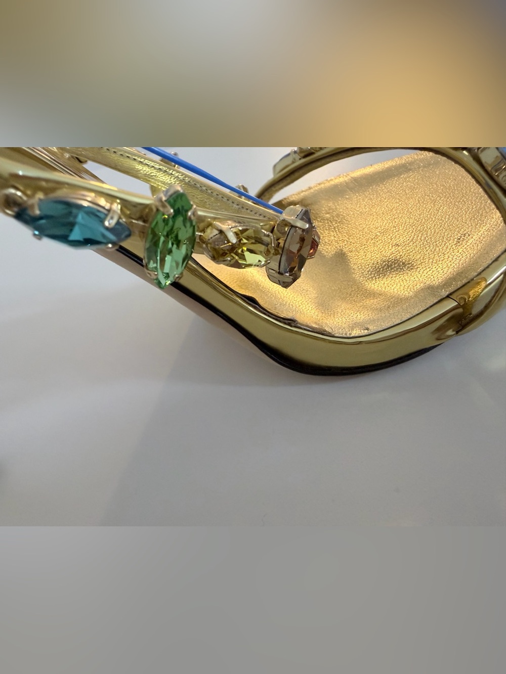 Giuseppe Zanotti Harmony Gold Jeweled Multicolor Crystal-Strap Heels size 37.5 - Picture 14 of 17